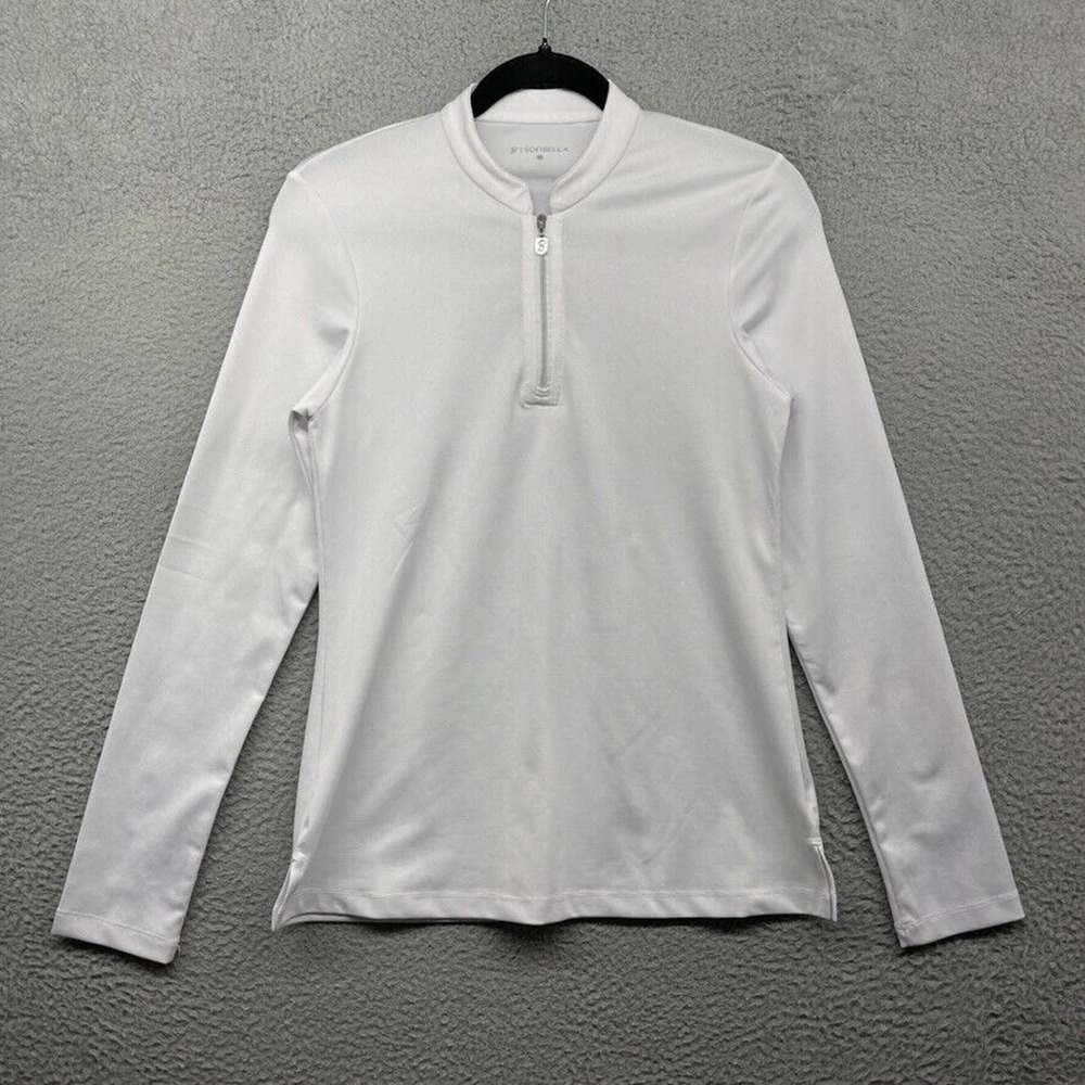 Sofibella Womens White Long Sleeve 1/2 Zip Pullover Stretch Sweater Size S